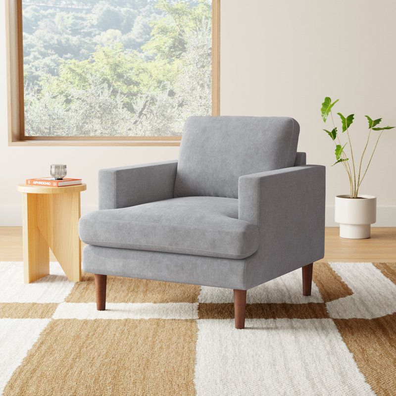 Laguna Upholstered Armchair, Light Grey Performance Velvet