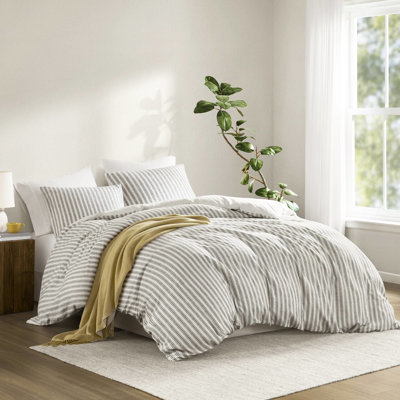 Housse de couette 3 pièces pour grand lit gris, mélange de rayonne de lin et de coton, utilisation peau toutes saisons, fermeture à boutons gris, combinaison, confort, attaches de coin, utilisation sécuritaire