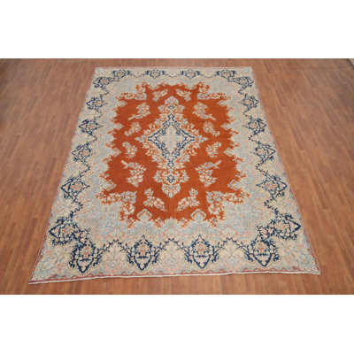 Tapis traditionnel orange en laine à motif floral 10 x 13