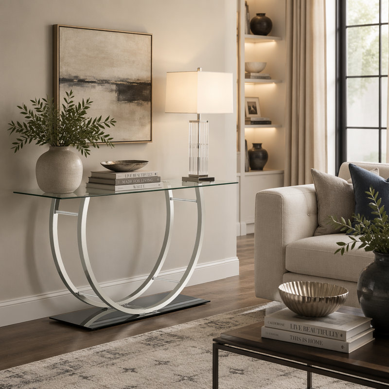 Garrett Chrome Glass Top Console Table