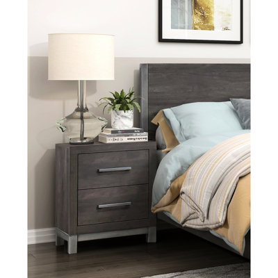 Table de chevet chic pour chambre à coucher avec 2, couleur brun-gris et argenté tendance 2 pour la chambre à coucher, teinte