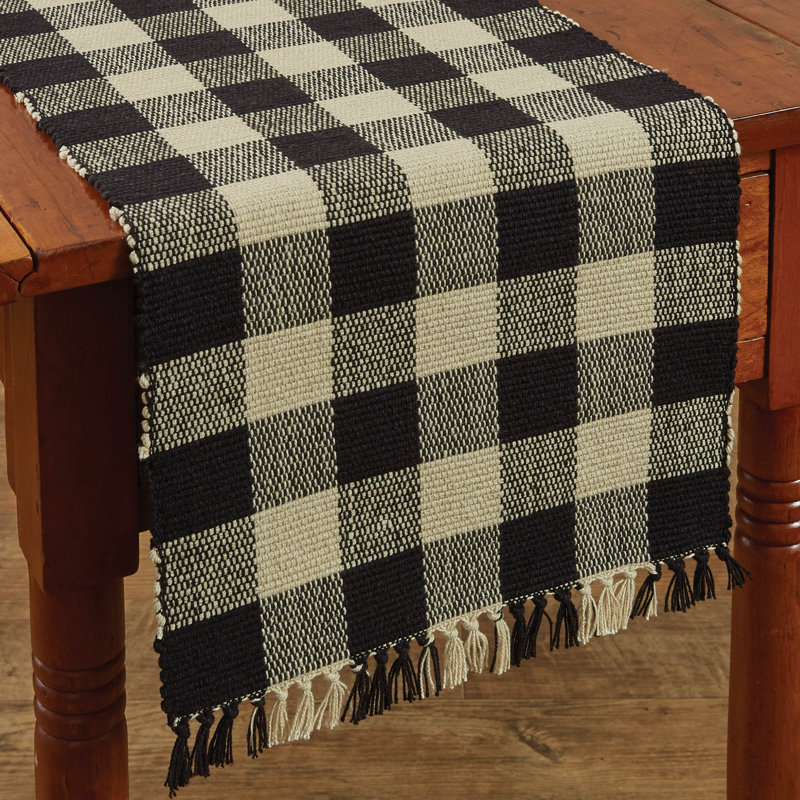 Serles Rectangular Checkered Table Runner, 54" x 13", Black/White