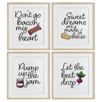 «Fun Music Lyric Puns», ensemble de 4 impressions sous verre encadrées, design par Susan Ball