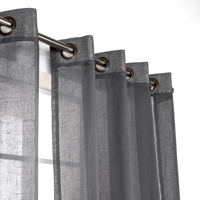 Paire de rideaux semi-transparents avec œillets Taumsauk, Gris foncé, L 52 po x L 84 po