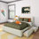 Solid Wood Upholstered Bed with Rectangular Headboard with 2 Drawer Side Storage