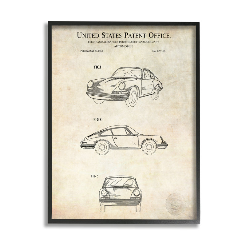 «Automobile Car», Schéma détaillé du plan de brevet, texte du Bureau des Brevets par Karl Hronek - impression