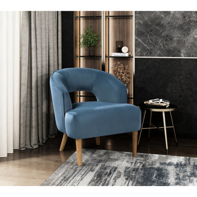 Fauteuil d'appoint luxueux en velours bleu avec rembourrage en mousse, pieds en bois de noyer massif et capacité de poids de 300 lb pour la zone de lecture