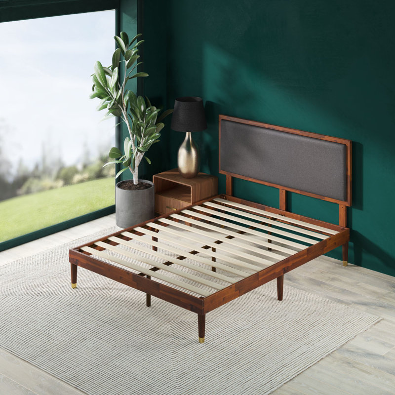 Zinus Raymond 38" Solid Wood Platform Bed Frame with Adjustable Upholstered Headboard, Queen