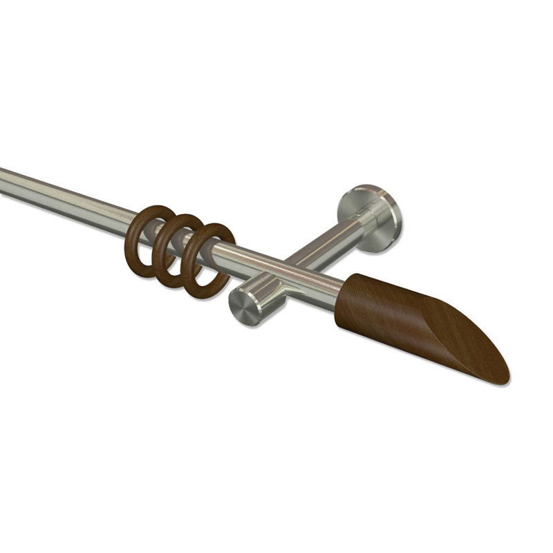 Wilford Curtain Pole Set, 5cm H x 420cm W x 11cm D, Stainless Steel/Walnut Lacquered