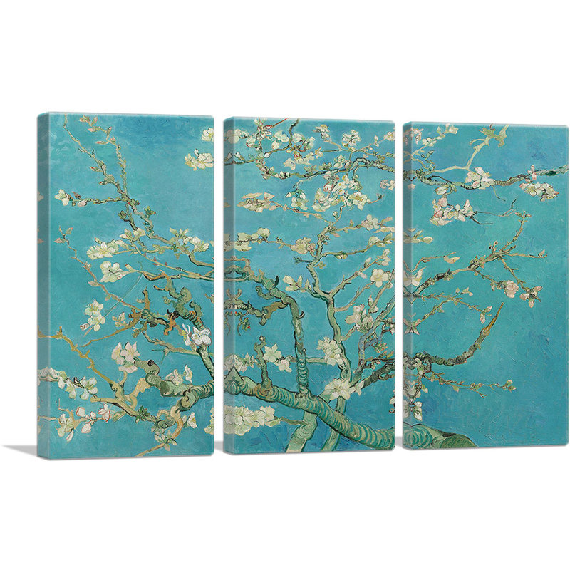 "Branches with Almond Blossom - 1890" par Vincent Van Gogh - 3 peintures sur toile tendue, H 40 po x l 60 po x P 0,75 po
