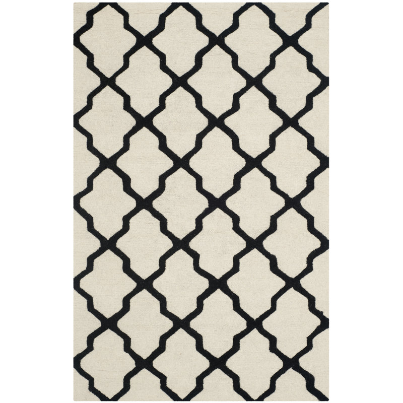 Cannen Hand Tufted Wool Geometric Rug, Rectangle 2' x 3', Ivory/Black