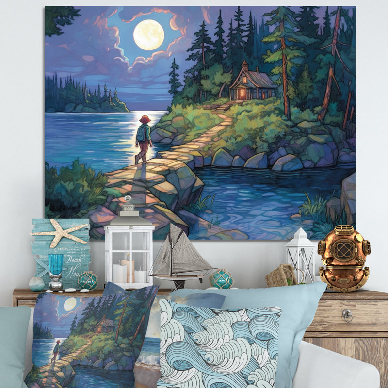 «Moonlit Stroll By The Sea», reproduction sur toile, H 34 po x l 44 po x P 1,5 po, Toile tendue