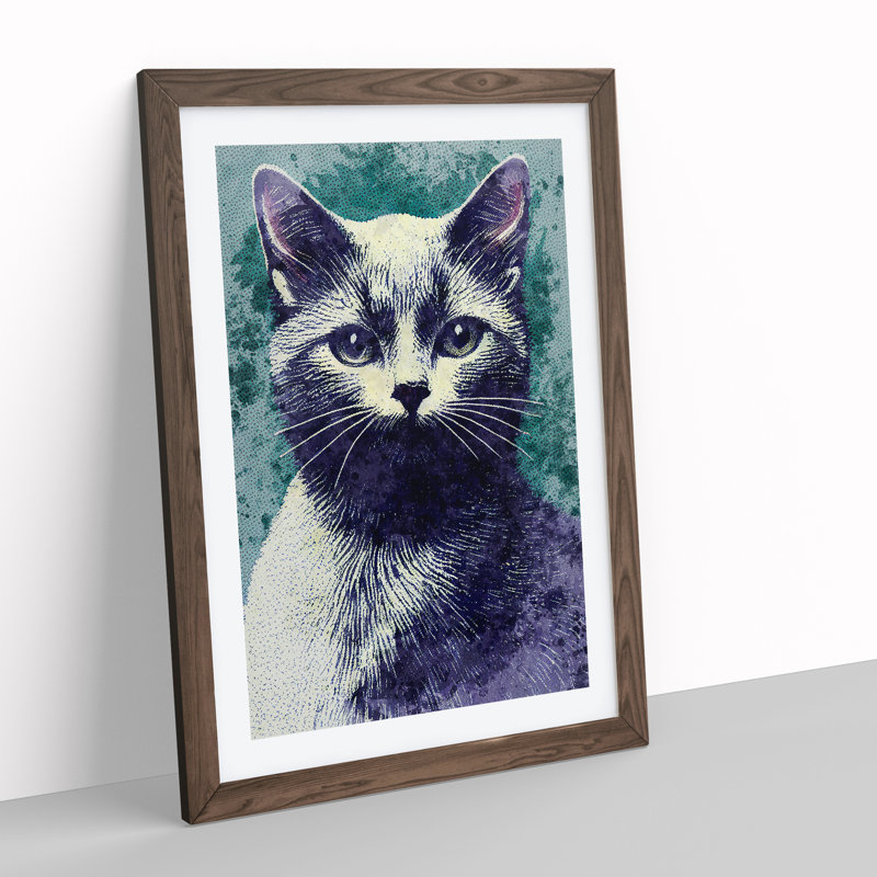 Pretty Cat - Single Picture Frame Painting, Walnut Framed, 64cm H x 46cm W x 2cm D