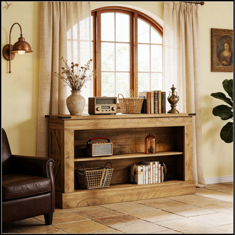 Stylish Farmhouse Console Table With Natural Wood Grain, Perfect For Entryways And Living Rooms