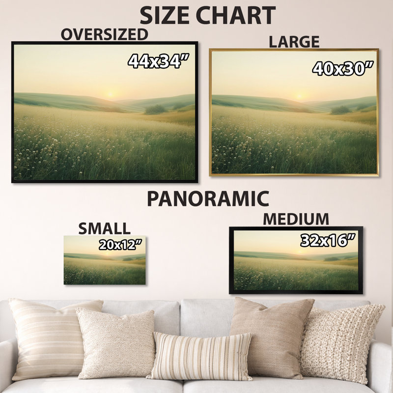 Tableau encadré Nordicneutral Sunset Meadow Calm -, 30" H x 40" W, Cadre photo blanc
