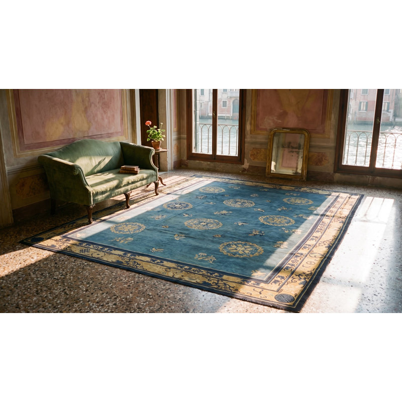 Antique Peking Chinese Allover Blue 1920s Rug