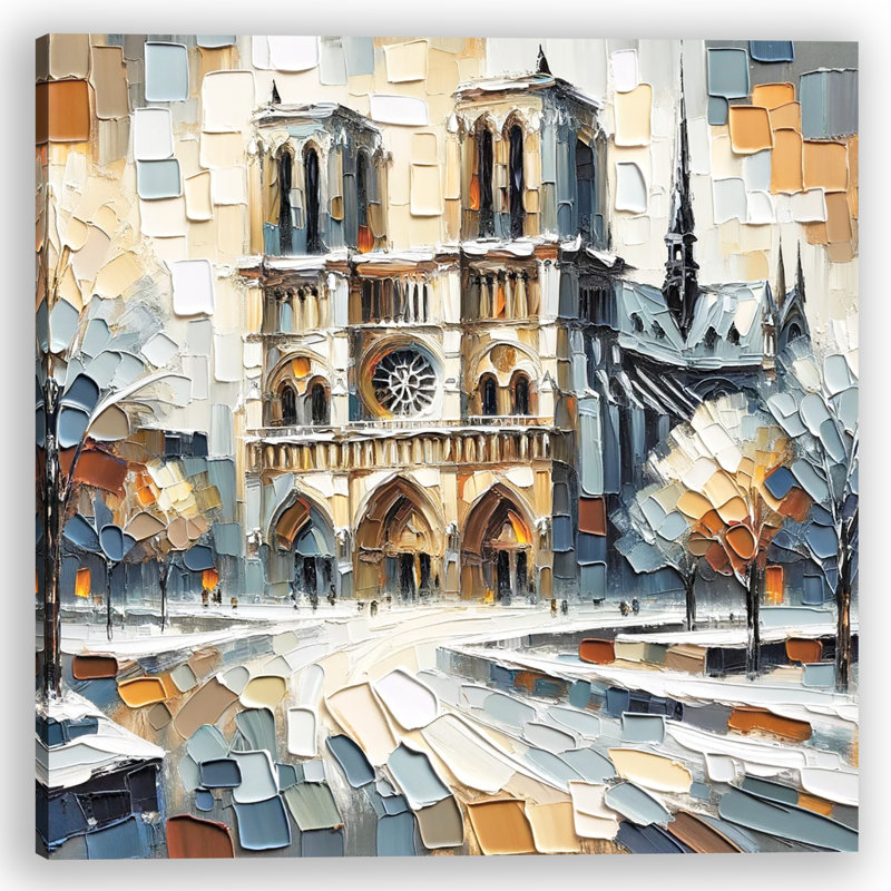 «Gothic Grace - Impasto Cathedral in Winter», art sur toile tendue, H 12 po x l 12 po x P 1 po