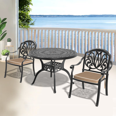 Patio Dining Set with Round Table , Brown Cushions Included