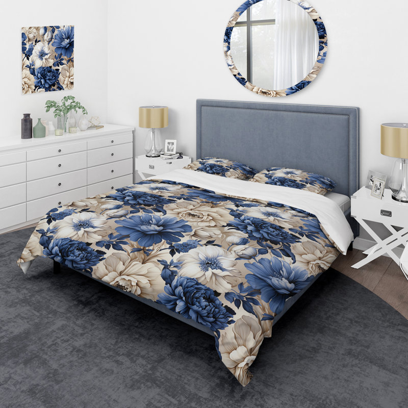 Ensemble de housse de couette Blue Renaissance Florals Victorian, Housse de couette pour très grand lit et 2 très