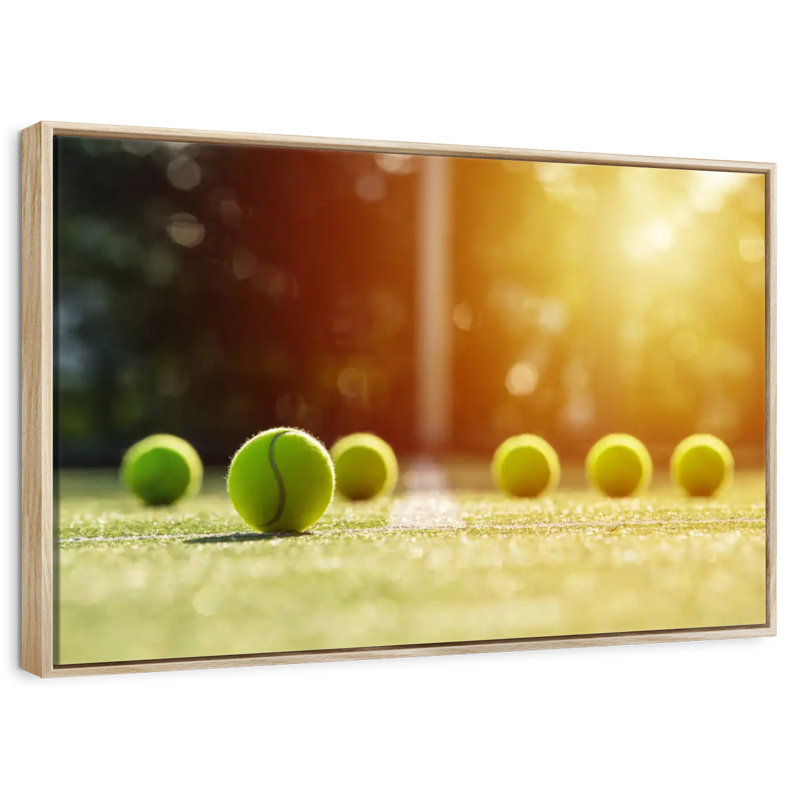 Balles de tennis ensoleillées, Cadre flottant en bois naturel, 40 po x 27 po