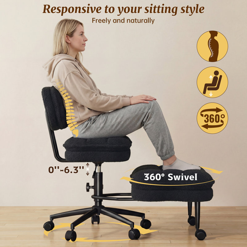 Swivel Cross Legged Office Chair With Adjustable Footrest And Meditation Design, Black
