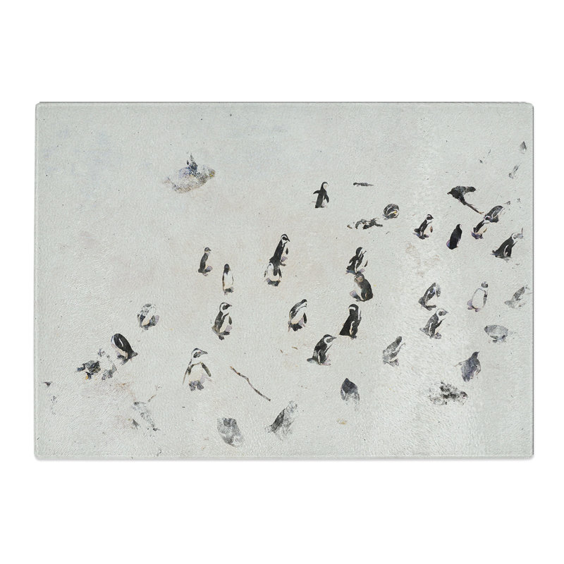Penguin Beach Watercolour Chopping Board, 0.4cm H x 20cm W x 28.5cm L