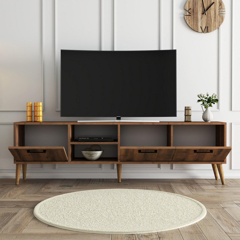 Meuble télé 70,9 po x 20,9 po x 13,8 po Modern | 100% panneau de particules enduit de mélamine, épaisseur: 0,7 pouce | Pieds en bois robustes, design scandinave, rangement élégant et fonctionnel pour le salon et la salle multimédia