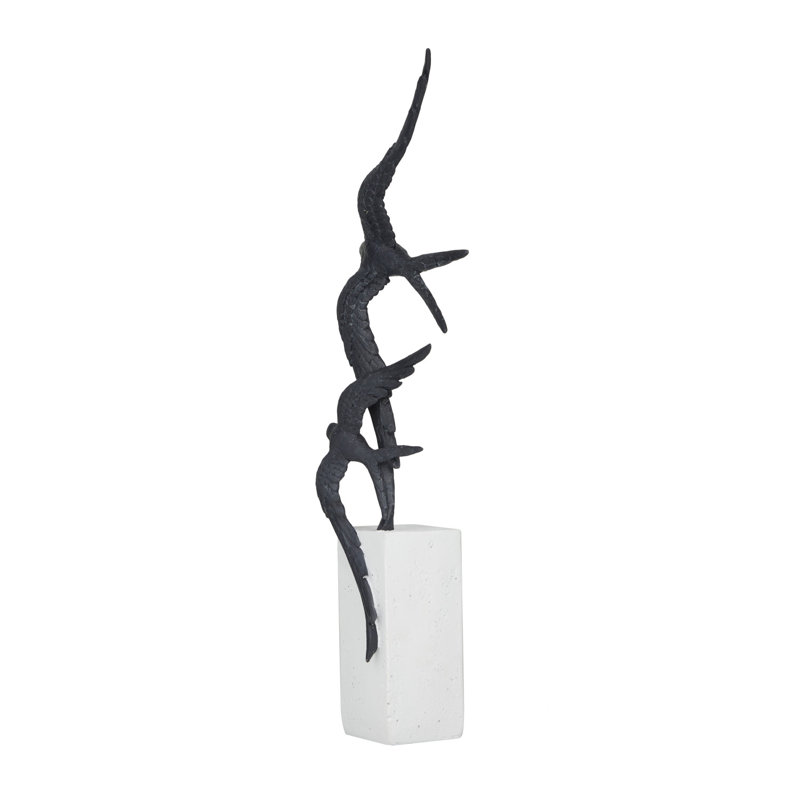 Polystone Bird Decorative Sculpture, Black/White, Two Bird