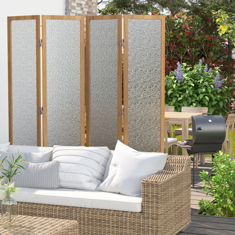 Cloison 4 panneaux en bois - Cloison de 67 po de hauteur en rotin et acrylique avec cadre en bois massif, paravent pliable en verre givré, cloisons murales autoportantes pour bureau de chambre à coucher, naturel