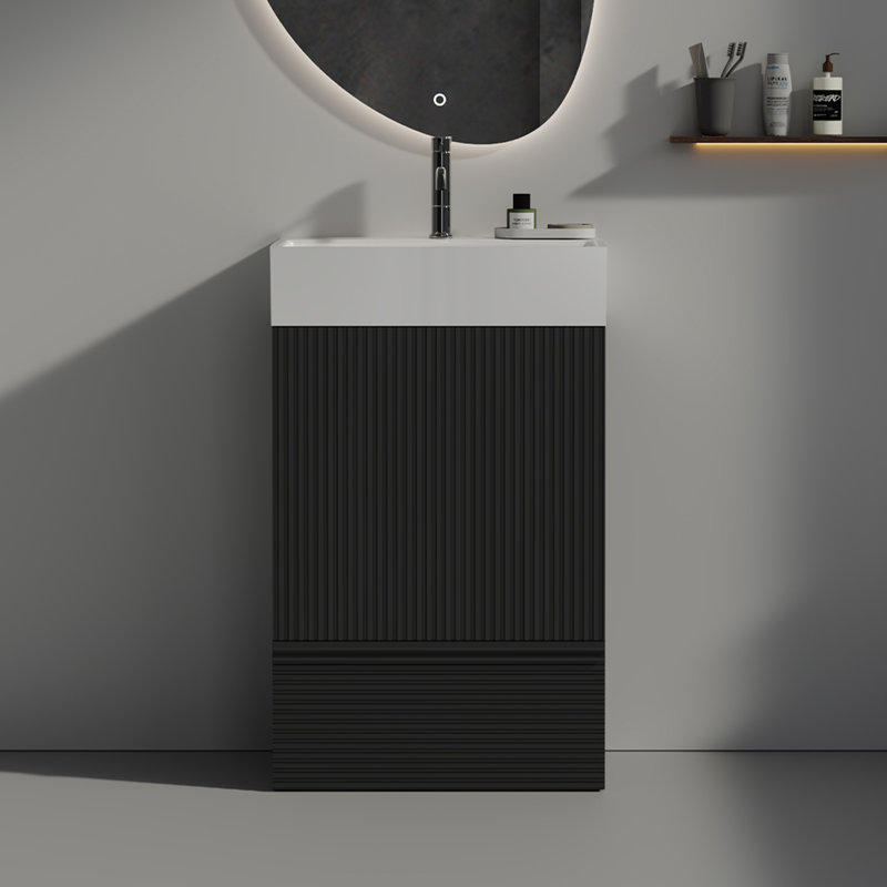 Meuble-lavabo moderne rayé de 20 po, noir, un tiroir, coffre-fort pour porte familiale, tous les âges