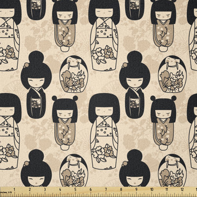 Derrik Japanese Kokeshi Dolls with Sakura Flower Multi-Purpose Fabric