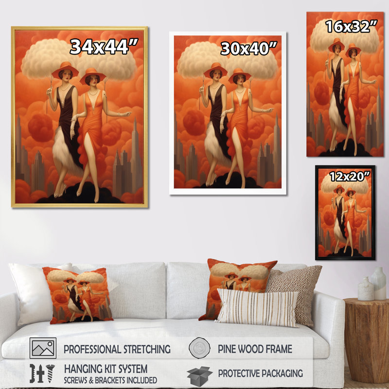 Danseurs art déco cosmopolites, H 44 po x l 34 po x P 1,5 po, Toile tendue