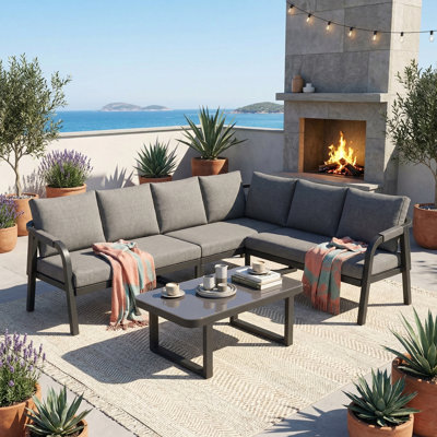 6-Seater Patio Corner Lounge Set With Glass Coffee Table