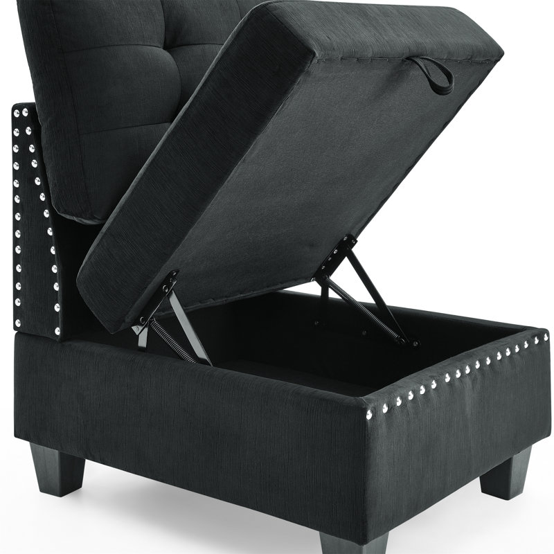 57" Wide Modular Seating Component Sectional with Ottoman,sectional sofa,sectional couch, Black Polyester, Reversible