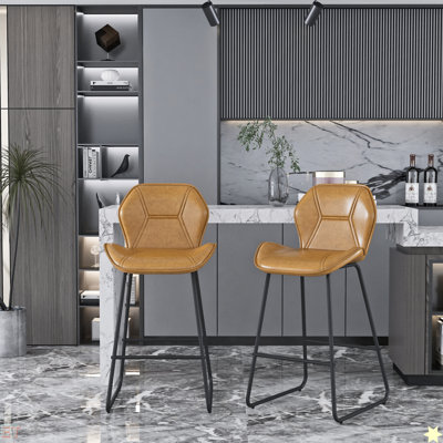Set Of 2, Leather Bar Chair With High-Density Sponge, PU Chair Counter Height Pub Kitchen Stools For Dining Room,Homes,Bars, Kitchens