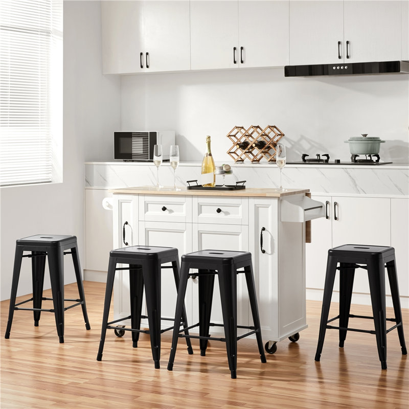 Winfred Counter Stool with Metal Frame, Black, Counter Stool (24” Seat Height)