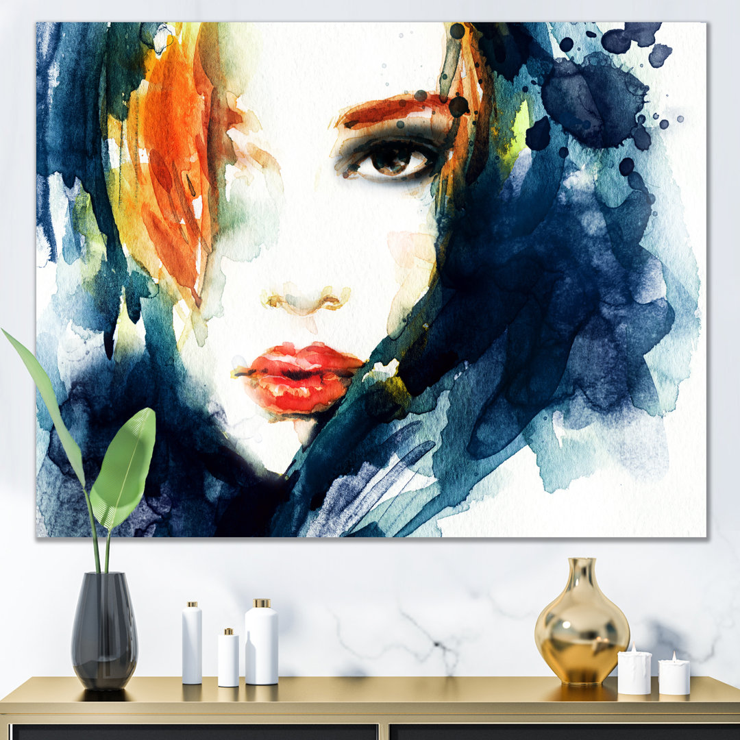 Blue Ink Fashion Woman Portrait " Blue Ink Fashion Woman Portrait " by Designart House of Hampton®