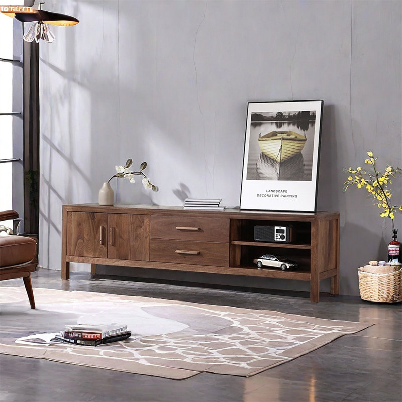 Meuble télé simple moderne en noyer noir, 70.87"