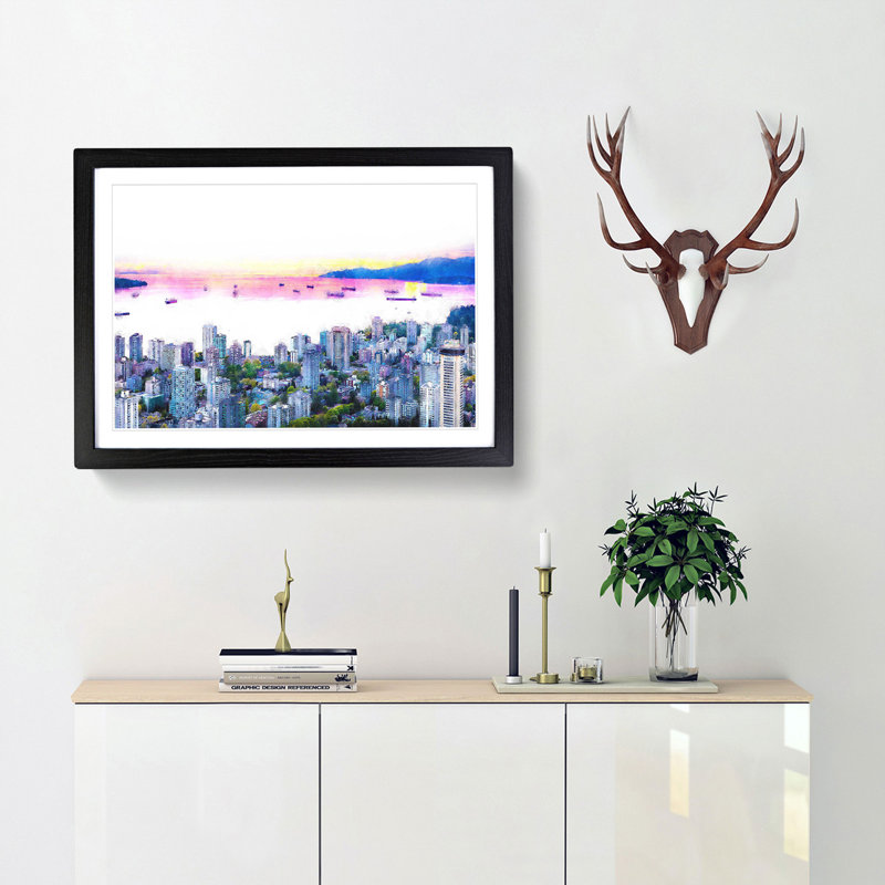 Vancouver Canada Skyline - Picture Frame Painting Print, 24cm H x 33cm W x 2cm D, Black Framed