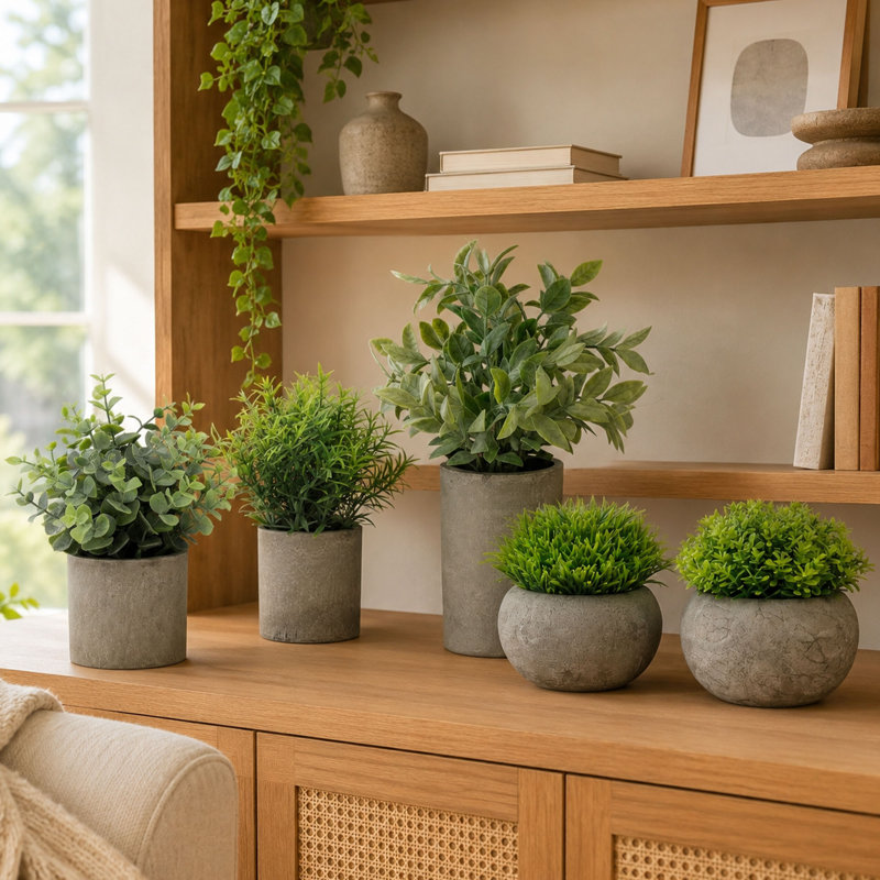 Small Artificial Potted Plants with Cement Pots
