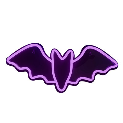 Haunted Hill Farm 11-In Neon LED Bat Halloween Decoration in Purple