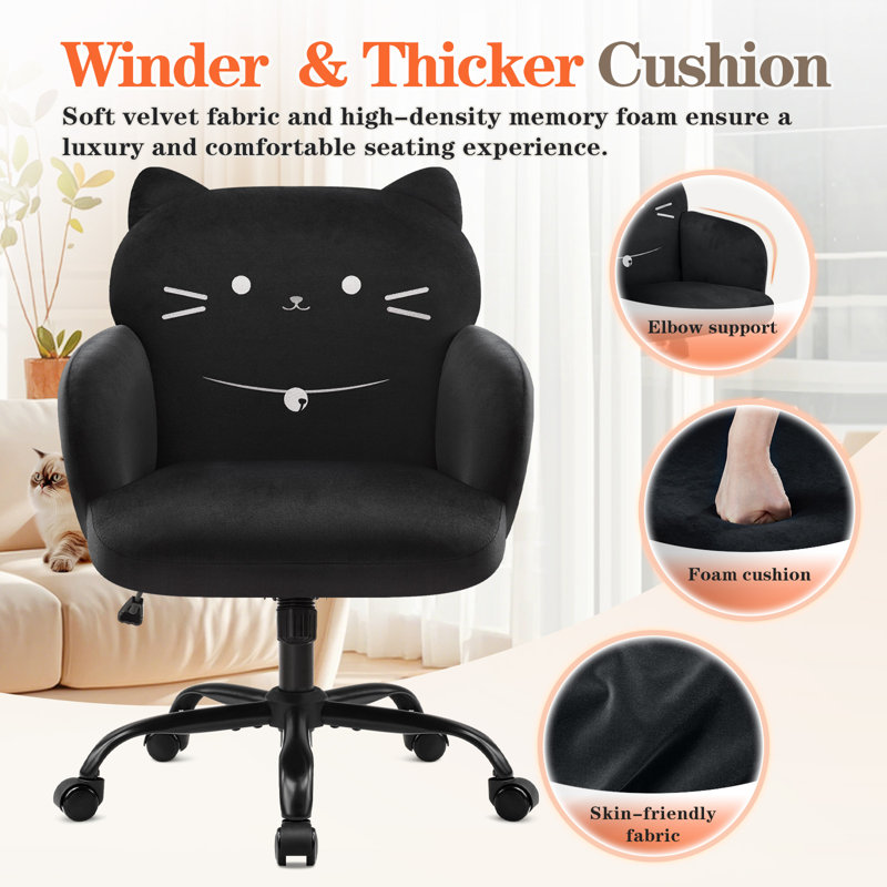 Inbox Zero Pet Cat Themed Chair, Ergonomic Cute Office Chair, Wide