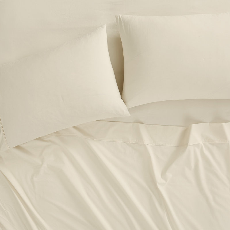  Ensemble de draps 100% coton 200 fils Classic, Ensemble de draps pour très grand lit avec 2 taie, Craie