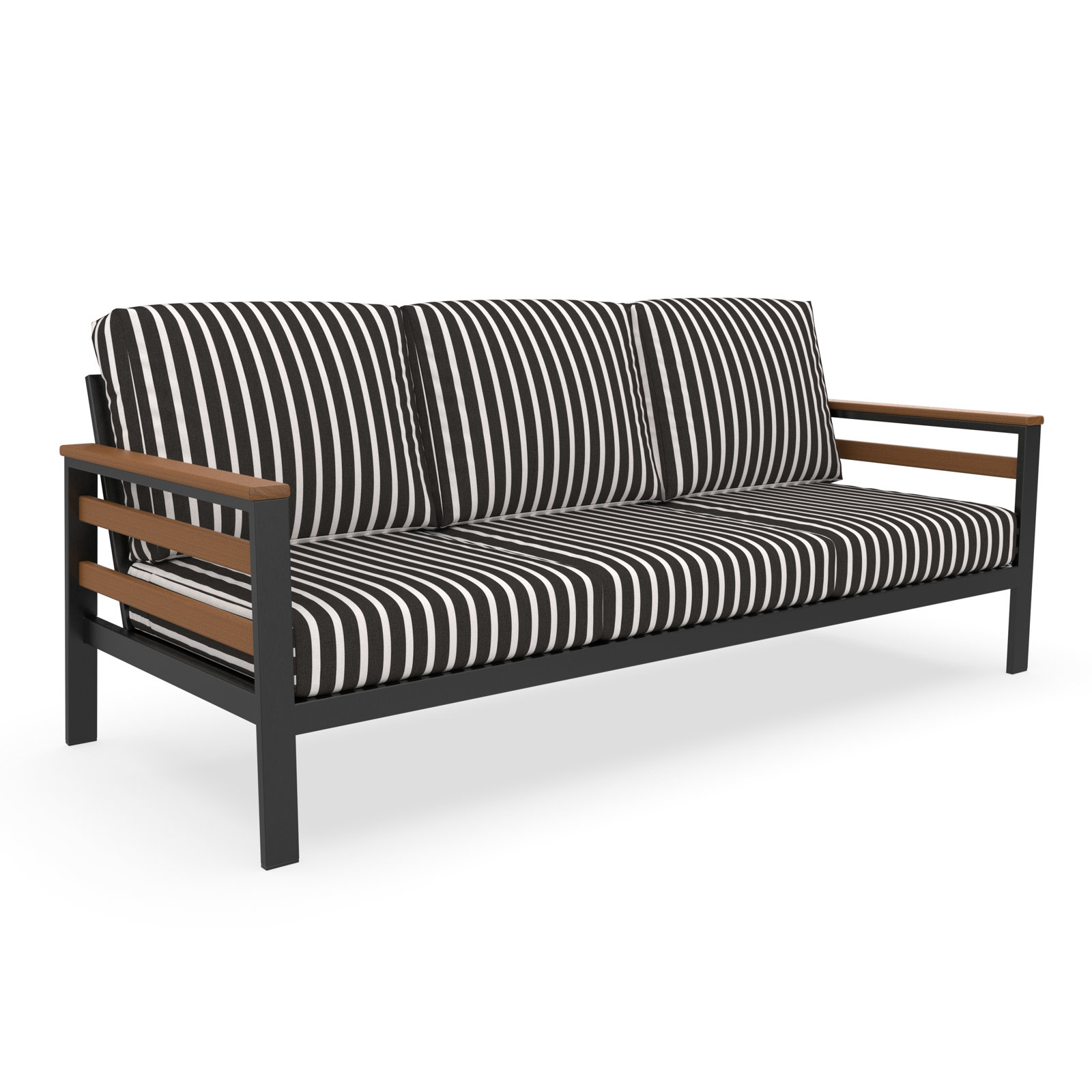 Townsend 80" Sunbrella® Patio Sofa, Black/White, Antique Mahogany
