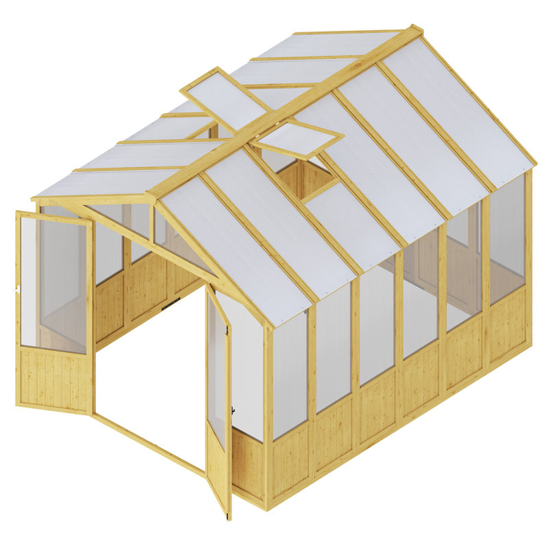 Grower’s Haven Evergreen Alcove Curations 8' X 9.5' Wooden Greenhouse With Clear Panels For Outdoor Gardening And Planting