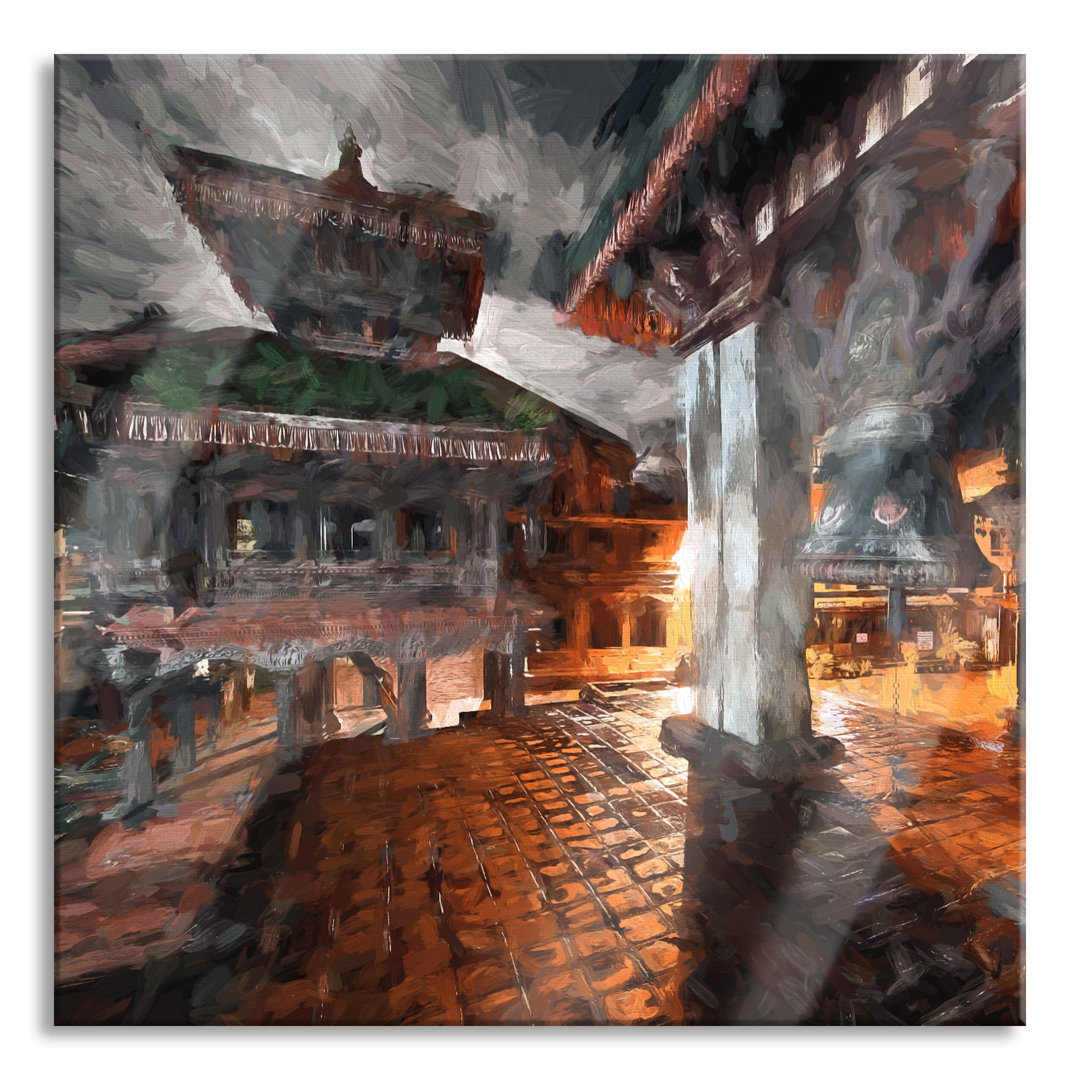 Glasbild Alte Stadt in Nepal