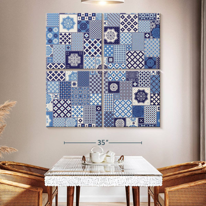 Blue Geometric Patchwork, 50" H x 50" W
