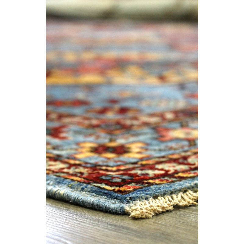 Tapis unique bleu / rouille / jaune nouvel âge 8 pi 3 po x 9 pi 9 po Ersari