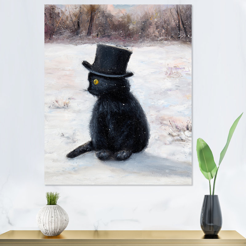 Chapeau de chat noir en hiver - décoration murale pour enfants, H 32 po x l 16 po x P 1 po, Toile tendue