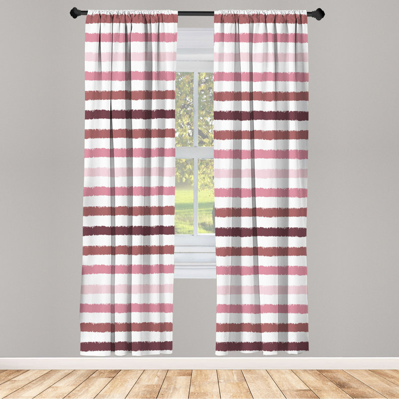 Microfiber Floral Semi-Sheer Rod Pocket Curtain Panels, 28" W x 84" L, Pink/Brown